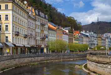 Fototapeta premium embankment of Tepla river, Karlovy Vary, Czech republic