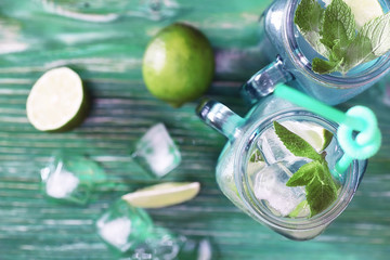 Lemonade from lime and mint