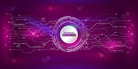 Abstract circular technology concept. Hi-tech communication on the purple background. Futuristic radial elements style. Vector illustration eps10