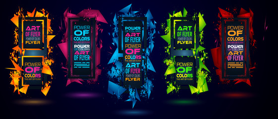 Futuristic Frame Art Design with Abstract shapes and drops of colors behind the space