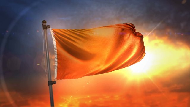 Orange Flag Backlit At Beautiful Sunrise Loop Slow Motion 3D Rendering 4K