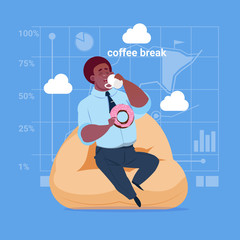 African American Business Man Having Lunch During Coffee Break In Office Comfort Zone Flat Vector Illustration