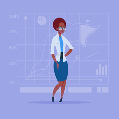 African American Business Woman Over Abstract Financial Graphic Background Successful Businesswoman Flat Vector Illustration