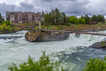 Spokane Falls - waterfall and dam on the Spokane River, located in the central business district in downtown Spokane, Washington, United States