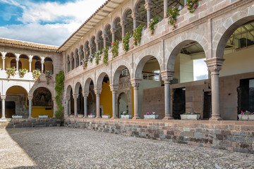Fototapeta premium Convent of Santo Domingo Courtyard at Qoricancha Inca Ruins - Cusco, Peru