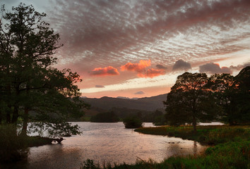 Sunset over Rydal Water in Lake District