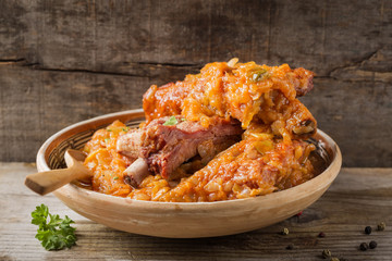 Cabbage cooked with Smoked Pork Ribs with spices