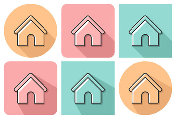 Outlined icon of home with parallel and not parallel  long shadows