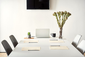 White conversation desk ready for use