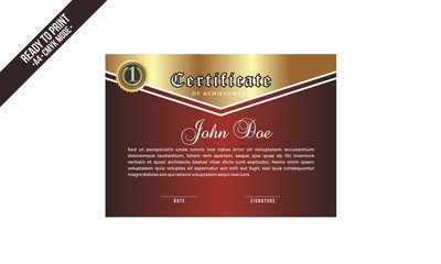 Elegant Red maroon gold Certificate decorated template shapes and golden lines vector