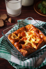 Baked omelet with broccoli and bread