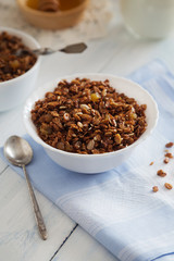 Bowl of muesli with raisins and seeds