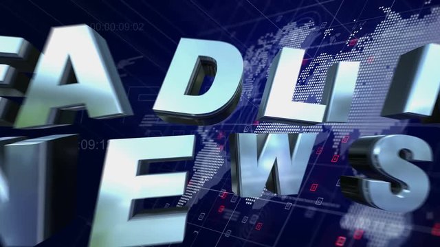 Headline News 3D Broadcast Animation Blue World Map Background 4K