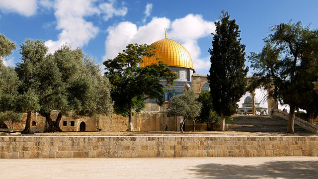 Dome of the Rock in Jerusalem over the Temple Mount. Golden Dome is the most known mosque and landmark in Jerusalem and sacred place for all muslims.