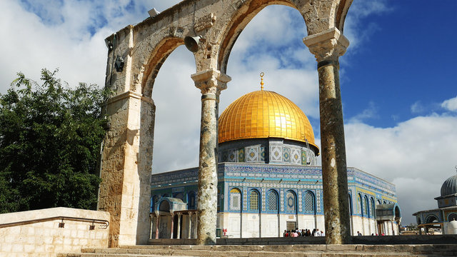 Dome of the Rock in Jerusalem over the Temple Mount. Golden Dome is the most known mosque and landmark in Jerusalem and sacred place for all muslims.