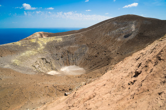 Great view into the large crater of Vulcano Island