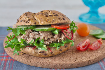 Healthy tuna sandwich with fresh vegetables
