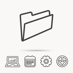 Folder icon. Accounting audit sign. Notebook, Calendar and Cogwheel signs. Download arrow web icon. Vector