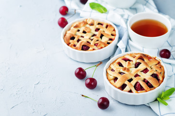 Cherry pies with fresh cherries