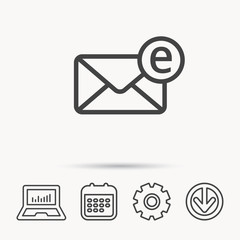 Envelope mail icon. Email message sign. Internet letter symbol. Notebook, Calendar and Cogwheel signs. Download arrow web icon. Vector