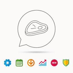 Naklejka premium Meat icon. Beef steak sign. Barbecue meat slice symbol. Calendar, Graph chart and Cogwheel signs. Download and Shield web icons. Vector