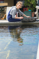 oyster farmer cleans his produce bassin darcachon region france