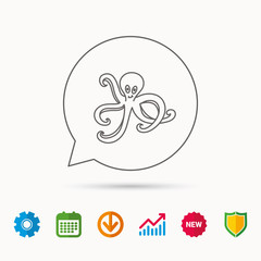 Octopus icon. Ocean devilfish sign. Calendar, Graph chart and Cogwheel signs. Download and Shield web icons. Vector