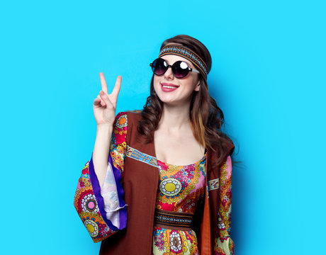 Portrait of Young hippie girl with sunglasses