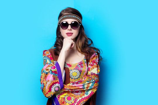 Portrait of Young hippie girl with sunglasses