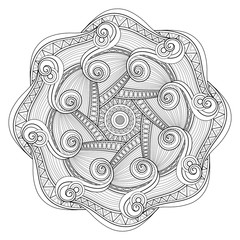 Vector Beautiful Deco Monochrome Contour Mandala