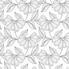 Vector Seamless Monochrome Floral Pattern