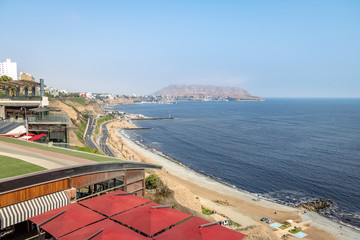 Aerial View of Miraflores green Coast - Lima, Peru