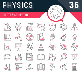 Set Vector Flat Line Icons Physic