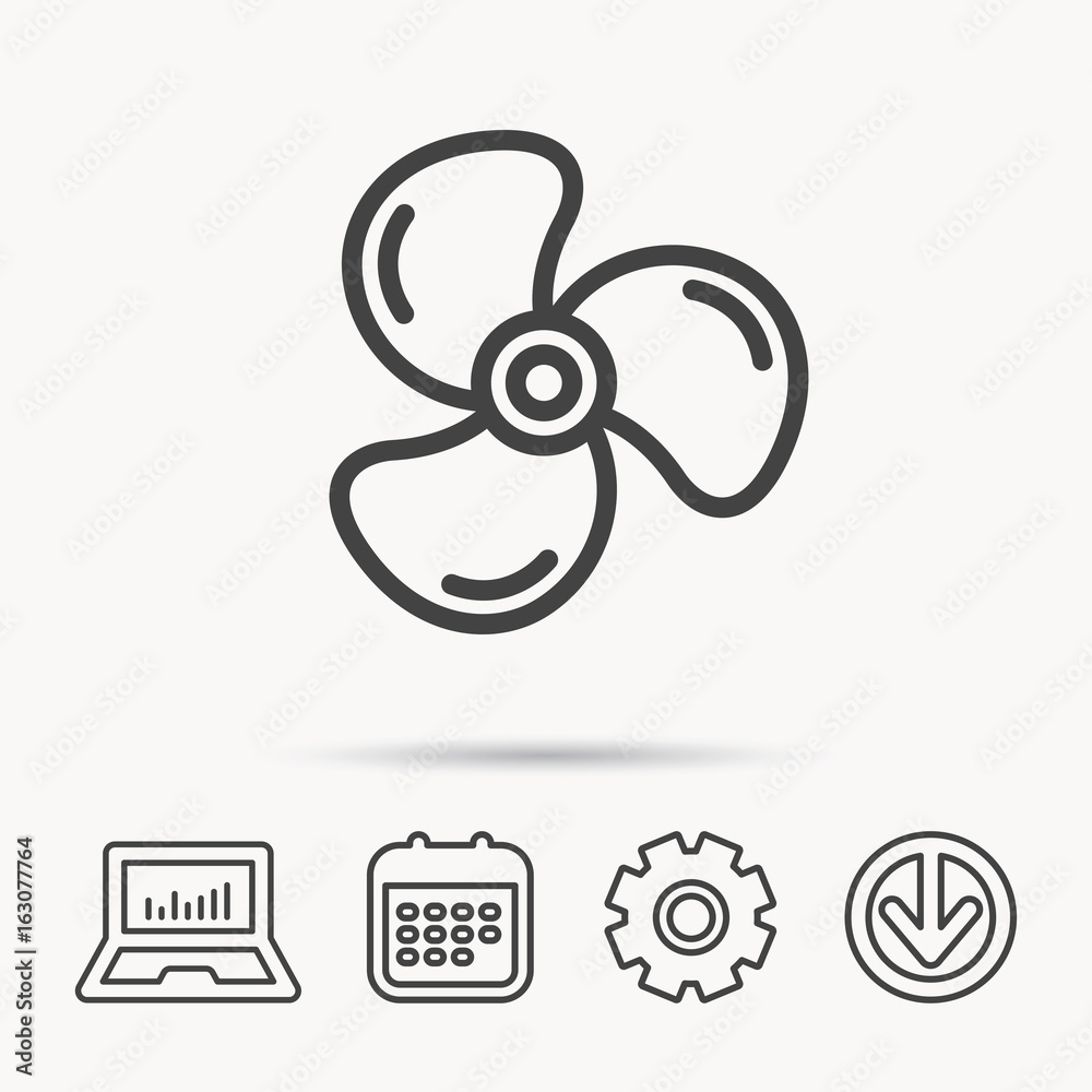 Wall mural ventilation icon. fan or propeller sign. notebook, calendar and cogwheel signs. download arrow web i