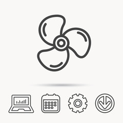 Ventilation icon. Fan or propeller sign. Notebook, Calendar and Cogwheel signs. Download arrow web icon. Vector © tanyastock