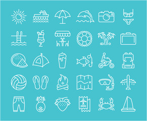 Set Vector Flat Line Icons Summer