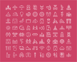 Set Vector Flat Line Icons Travel and Adventure