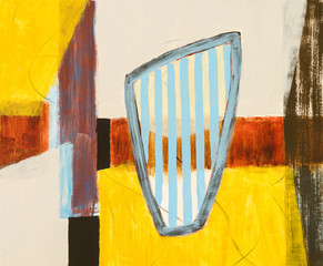 A modernist abstract painting with rough brushwork.