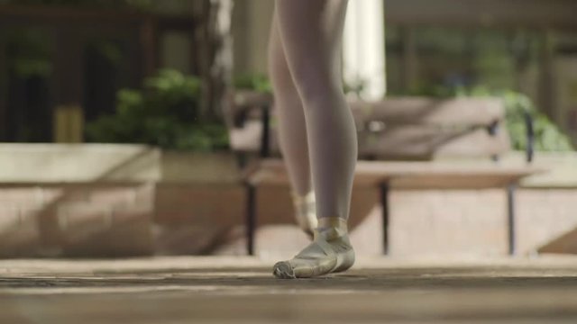 Ballerina Legs Dance En Pointe, In A Park (Slow Motion)