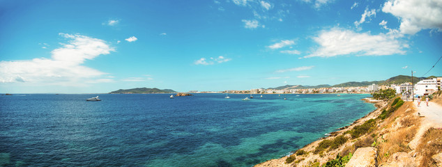 rocky coast Balearic Island, Ibiza, Figueretas Panorama