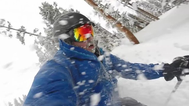 Powder Face Shots While Downhill Skiing in Colorado, Including Slow Motion
