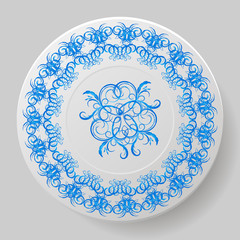 decorative plate. Plate with blue ornament. vector illustration