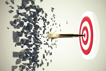 Breaking Through for success without limits and overcoming obstacles as a concrete wall to achieve...