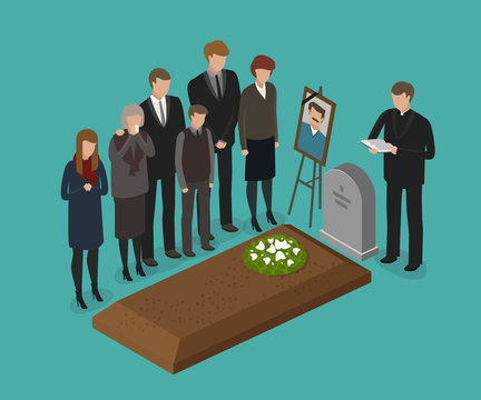 Funeral, burial concept. Cemetery, grave vector illustration