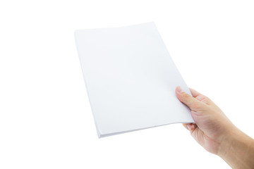 Hands holding paper blank a4 size for letter paper.