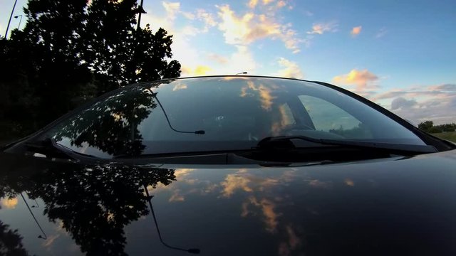 Driving Car Front View Windshield Sky Reflections