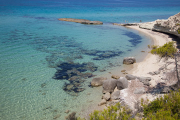 Idyllic view of the beautiful beach of Greece,siviri.Mediterranean Sea. Amazing ocean blue water