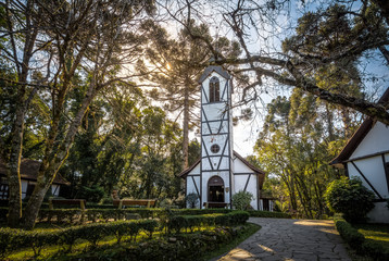 German Fachwerk Style Church and houses at Immigrant Village Park (Parque Aldeia do Imigrante) - Nova Petropolis, Rio Grande do Sul, Brazil