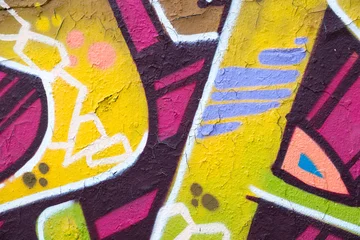 Foto op Plexiglas colorful graffiti wall closeup - graffiti background © hanohiki