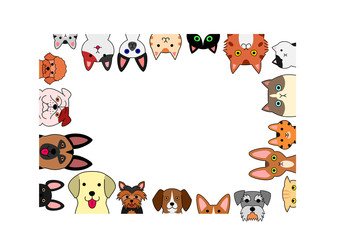 cute dogs and cats rectangle frame